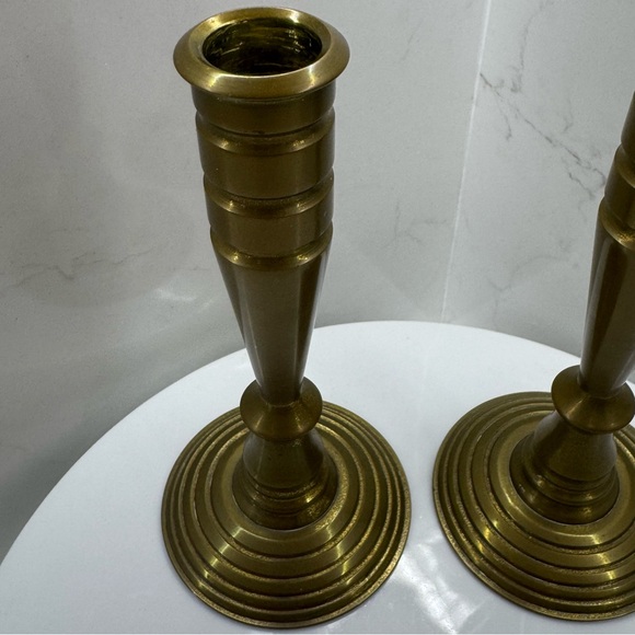 Vintage solid brass turned MCM 7” candlestick holders (set of 2) - Picture 4 of 11